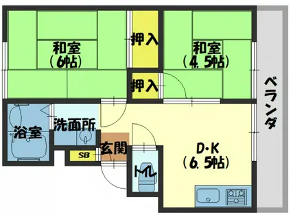 石橋ハイツA棟(2DK/2階)の間取り写真
