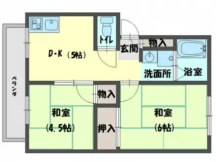 ハイツ千鶴2(2DK/2階)の間取り写真
