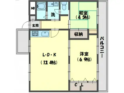 エルセレーノ古川橋(2LDK/4階)の間取り写真