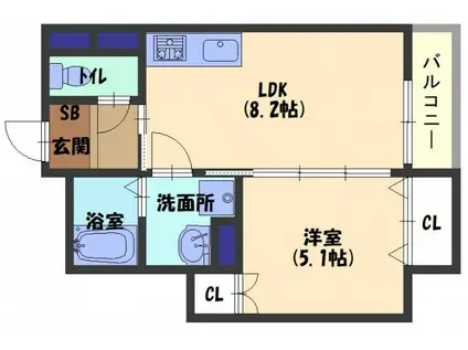 クリエオーレ野里(1LDK/2階)の間取り写真
