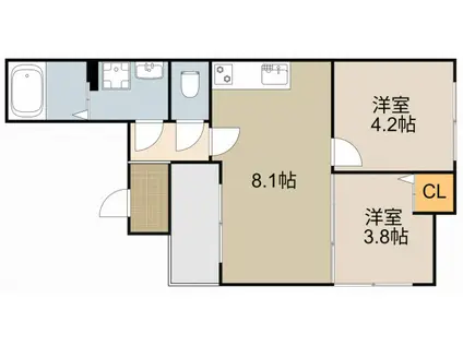 寝屋川市桜木町AP(2LDK/2階)の間取り写真