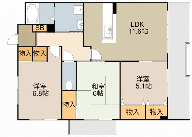 片町線 野崎駅(大阪) 徒歩19分 3階建 築26年(3LDK/2階)の間取り写真