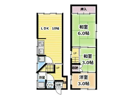 京阪電気鉄道京阪線 香里園駅 徒歩10分 2階建 築58年(3LDK)の間取り写真