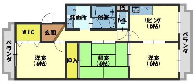 マーブルコート(3DK/3階)の間取り写真