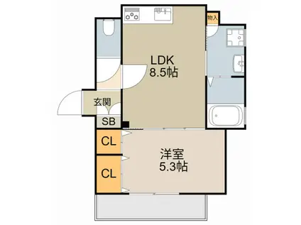 ラモーナ木田町(1LDK/2階)の間取り写真