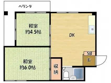 シティハイム上村(2DK/2階)の間取り写真