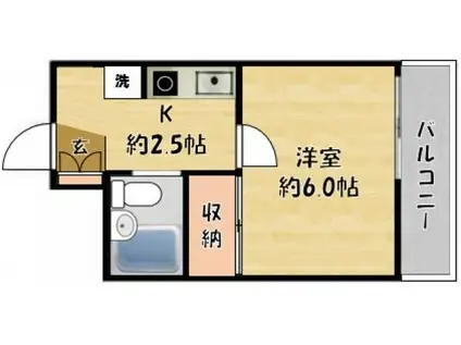 エバーグリーンハイツ寝屋川(1K/2階)の間取り写真