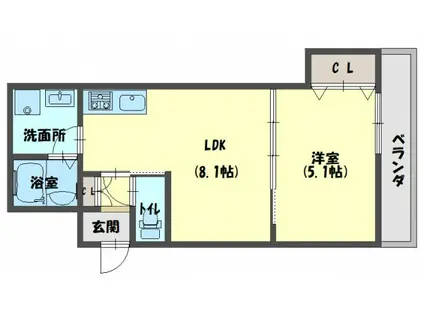 ラモーナ萱島東2(1LDK/1階)の間取り写真