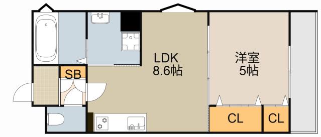 クリエオーレ秦町(1LDK/2階)の間取り写真