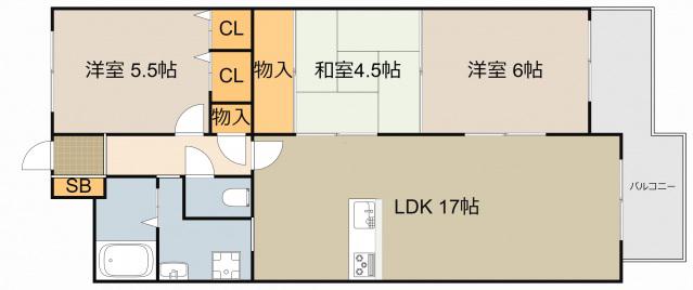日光ハイツ香里第5(3LDK/10階)の間取り写真