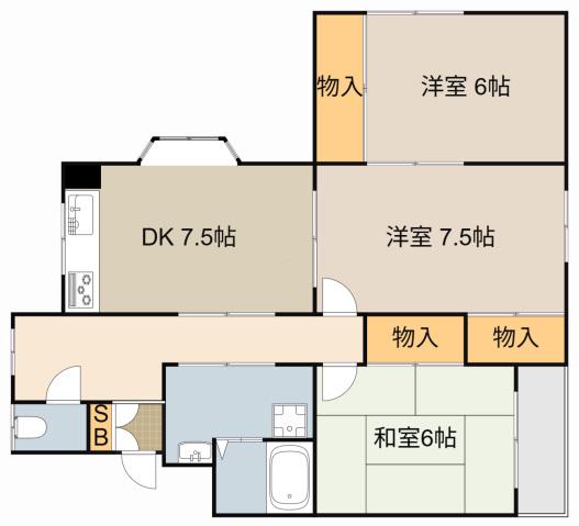 ハイツ北口(3DK/3階)の間取り写真