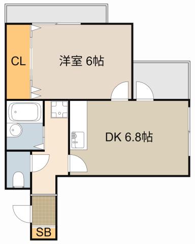 ハイツ中道(1DK/1階)の間取り写真