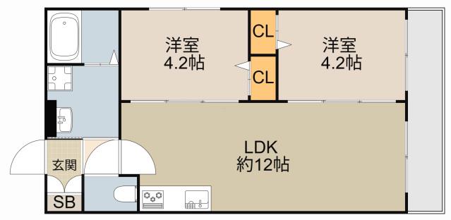TIO寝屋川市駅(2LDK/1階)の間取り写真