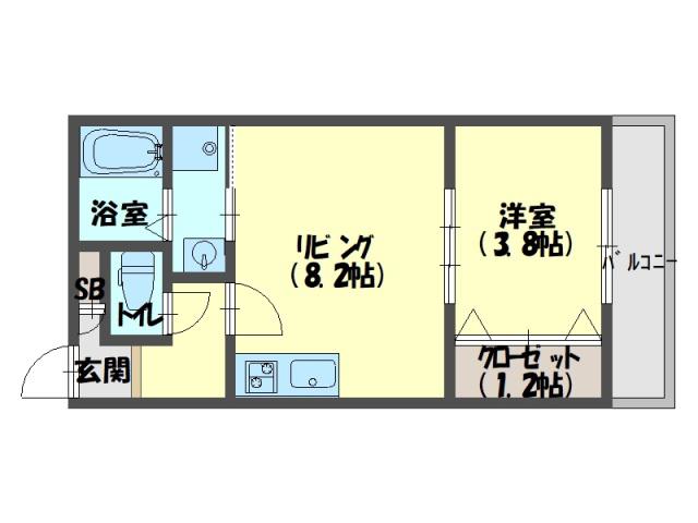 ジーメゾン寝屋川アベニール(1LDK/2階)の間取り写真