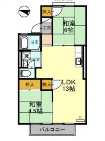 K・エステートビューラーB棟(2LDK/2階)の間取り写真