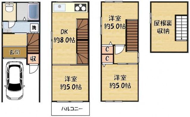 大阪市谷町線 大日駅 徒歩5分 4階建 築30年(4DK)の間取り写真