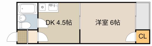 スカイハイツ香里(1DK/2階)の間取り写真