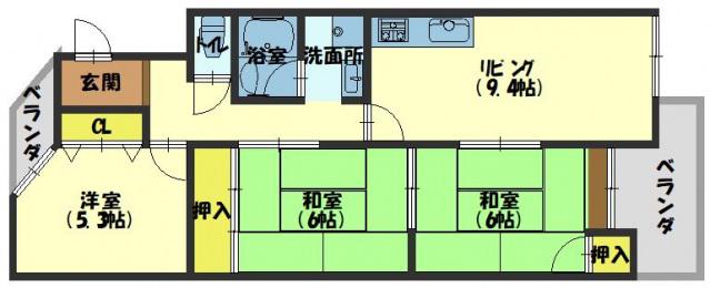 ジェントリーズ岡田(3LDK/2階)の間取り写真