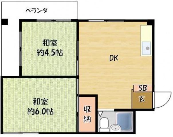 シティハイム上村(2DK/2階)の間取り写真