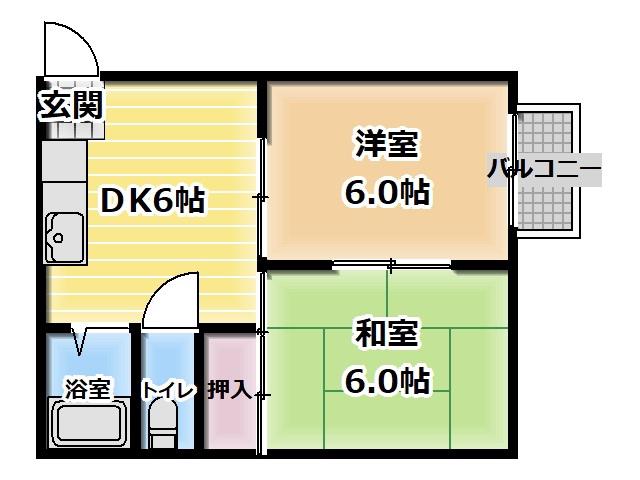 コスモハイツ南(2DK/2階)の間取り写真