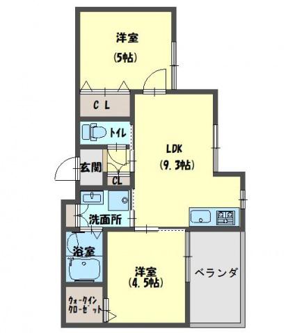 クリエオーレ桜園Ⅱ(2LDK/2階)の間取り写真