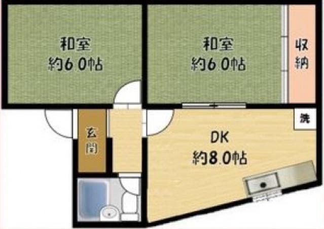 田井町マンション(2LDK/4階)の間取り写真