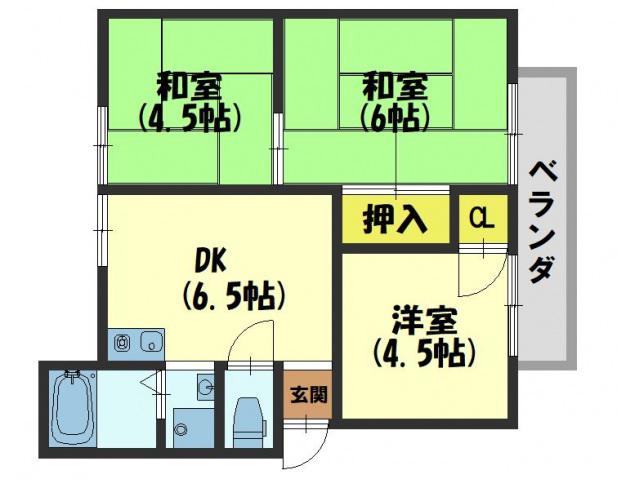 石橋ハイツB棟(3DK/2階)の間取り写真