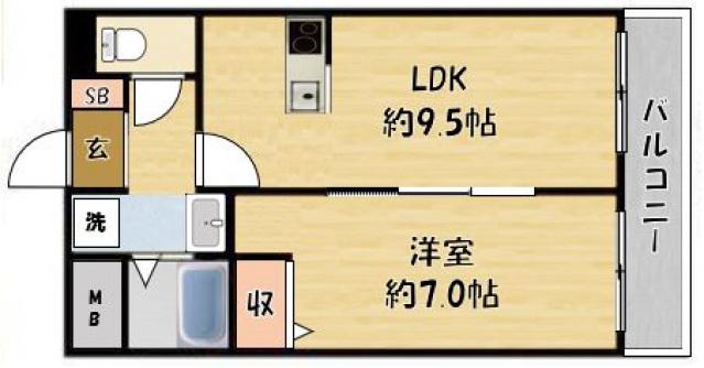 グランパシフィック萱島(1LDK/3階)の間取り写真