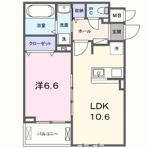 プラシードセレノカーサⅣ(1LDK/2階)の間取り写真