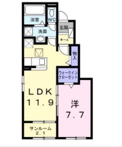 ラ・メゾン・セレニテ(1LDK/1階)の間取り写真