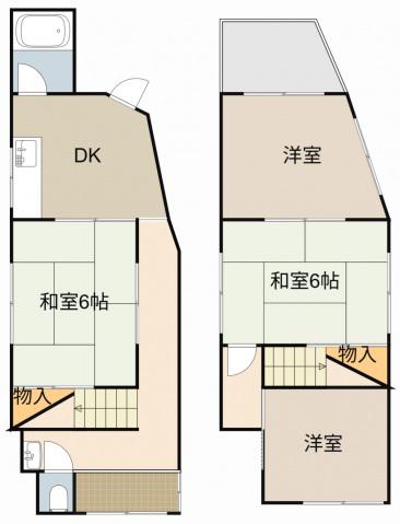 京阪電気鉄道京阪線 大和田駅(大阪) 徒歩20分 2階建 築44年(3SDK)の間取り写真