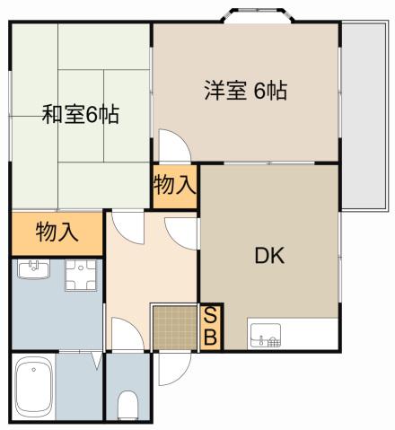 ハイツヒミコC棟(2DK/1階)の間取り写真