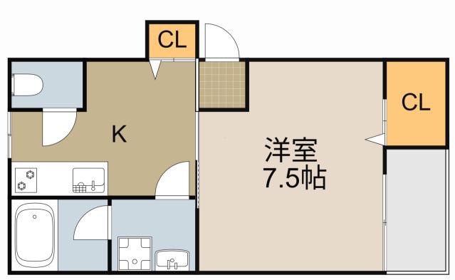 KTIレジデンス寝屋川Ⅱ(1K/2階)の間取り写真