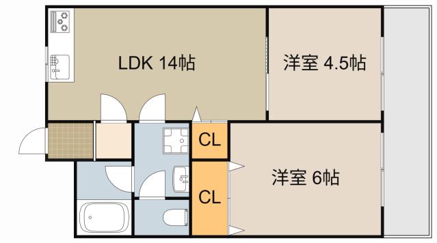 ウインドヒル香里Ⅰ(2LDK/7階)の間取り写真