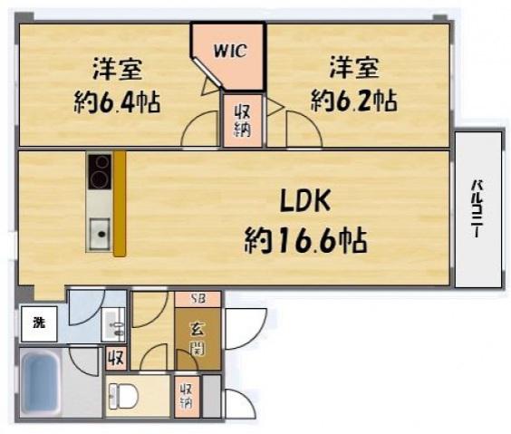 GRAND CHARIOT 香里園(2LDK/1階)の間取り写真
