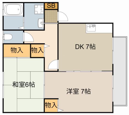 Kコスモ(2DK/2階)の間取り写真