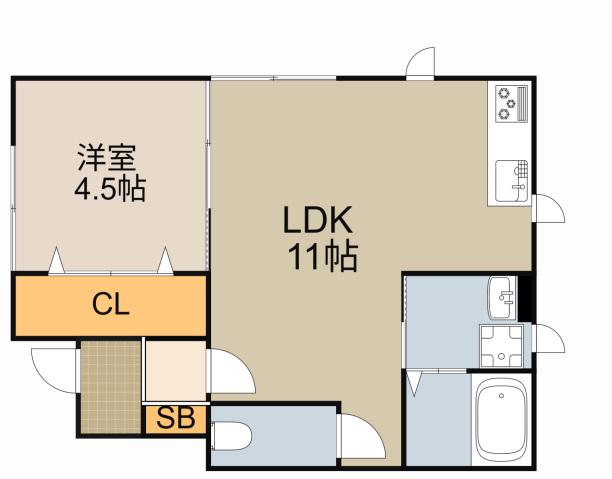 メゾンラフィーネ大日A棟(1LDK/1階)の間取り写真
