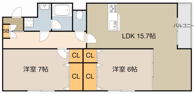 グランデェール(2LDK/1階)の間取り写真