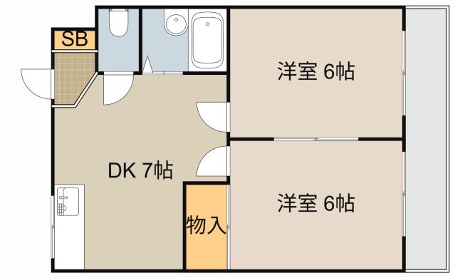 第1カトレアハイツ寝屋川(2DK/3階)の間取り写真