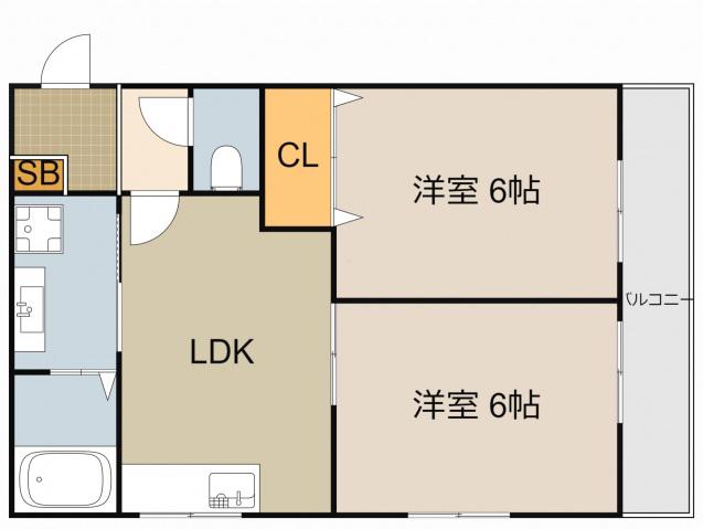 橋爪ビル(2LDK/1階)の間取り写真