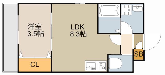 ジーメゾン寝屋川秦町ルシェール(1LDK/2階)の間取り写真