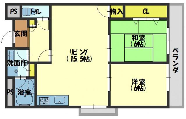 マンショングランメール(2LDK/6階)の間取り写真
