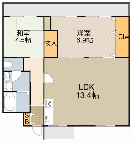 エルセレーノ古川橋(2LDK/4階)の間取り写真