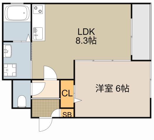 スリール萱島東(1LDK/2階)の間取り写真