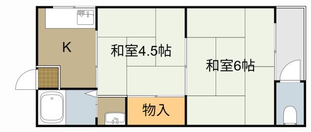 太陽マンション 西棟(2K/2階)の間取り写真