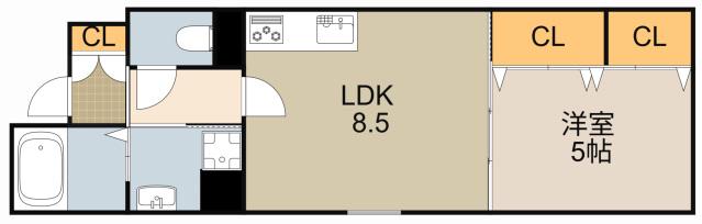 フォレストクリエオーレ城垣町弐番館(1LDK/2階)の間取り写真