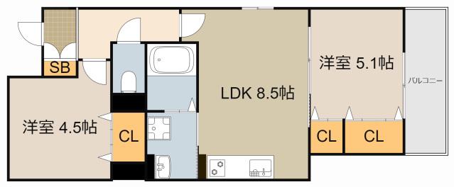 クリエオーレ下神田Ⅱ(2LDK/3階)の間取り写真