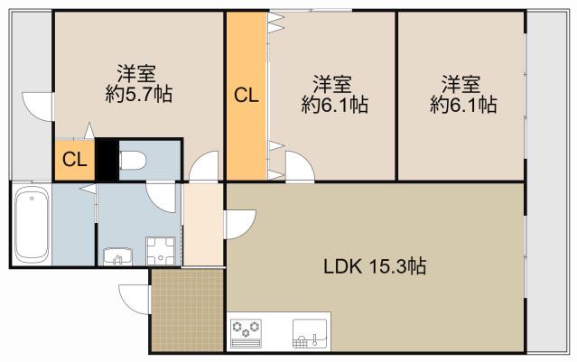 プログレッソ寝屋川(3LDK/3階)の間取り写真