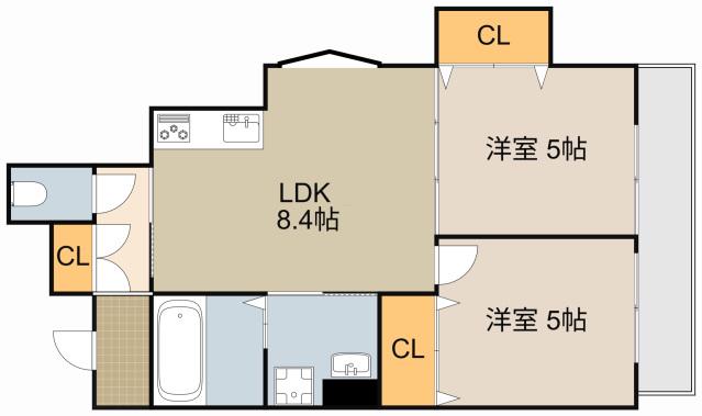 クリエオーレ大池町Ⅱ(2LDK/3階)の間取り写真