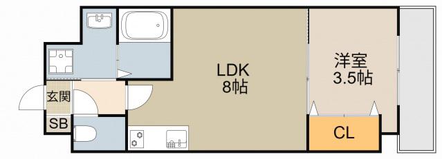 サンフレンドコア(1LDK/3階)の間取り写真